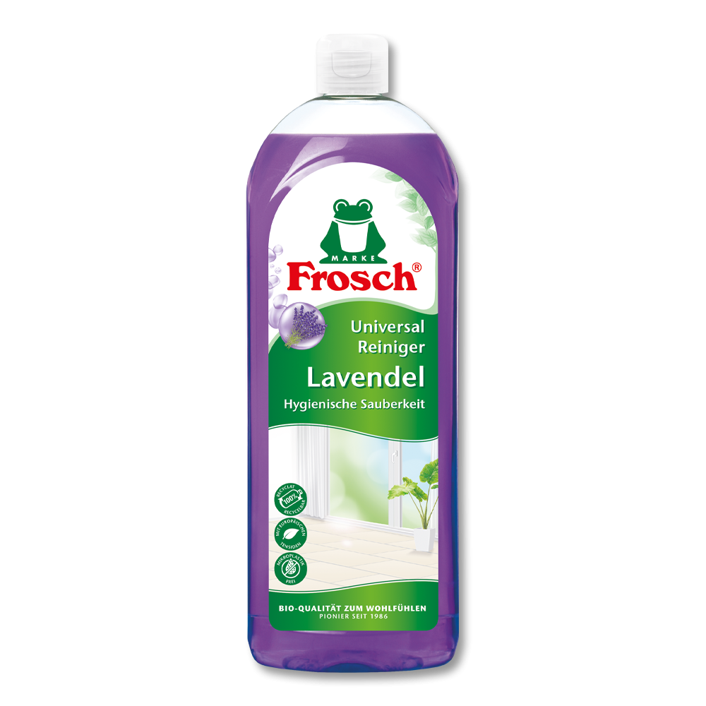Flasche Frosch Lavendel Universal Reiniger mit lila Etikett – kraftvoller Allzweckreiniger mit Lavendelduft