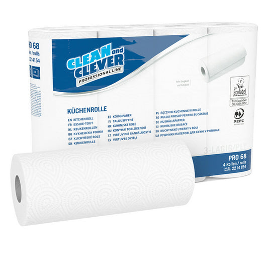 CLEAN and CLEVER Küchenrolle PRO 68 1 Pack à 4 Rollen